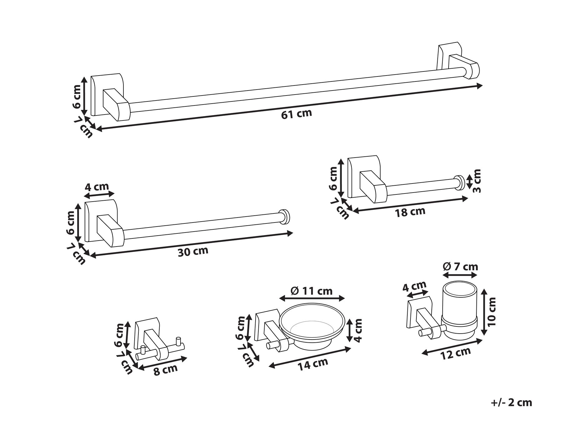 Badezimmerhalter Set 6-teilig TALARA mit Handtuchstangen und -haken Schwarz_989741