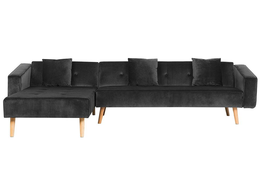 Corner Sofa Bed VADSO Velvet Black Right Hand