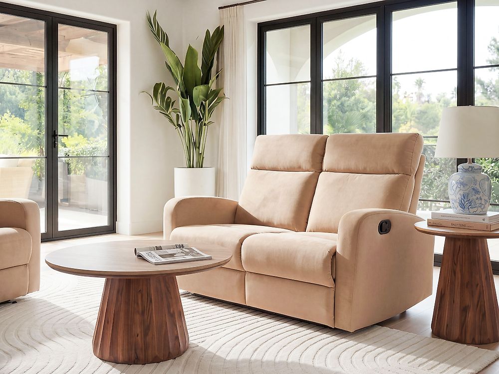 Manual Recliner Sofa 2 Seater VERDAL Velvet Light Brown