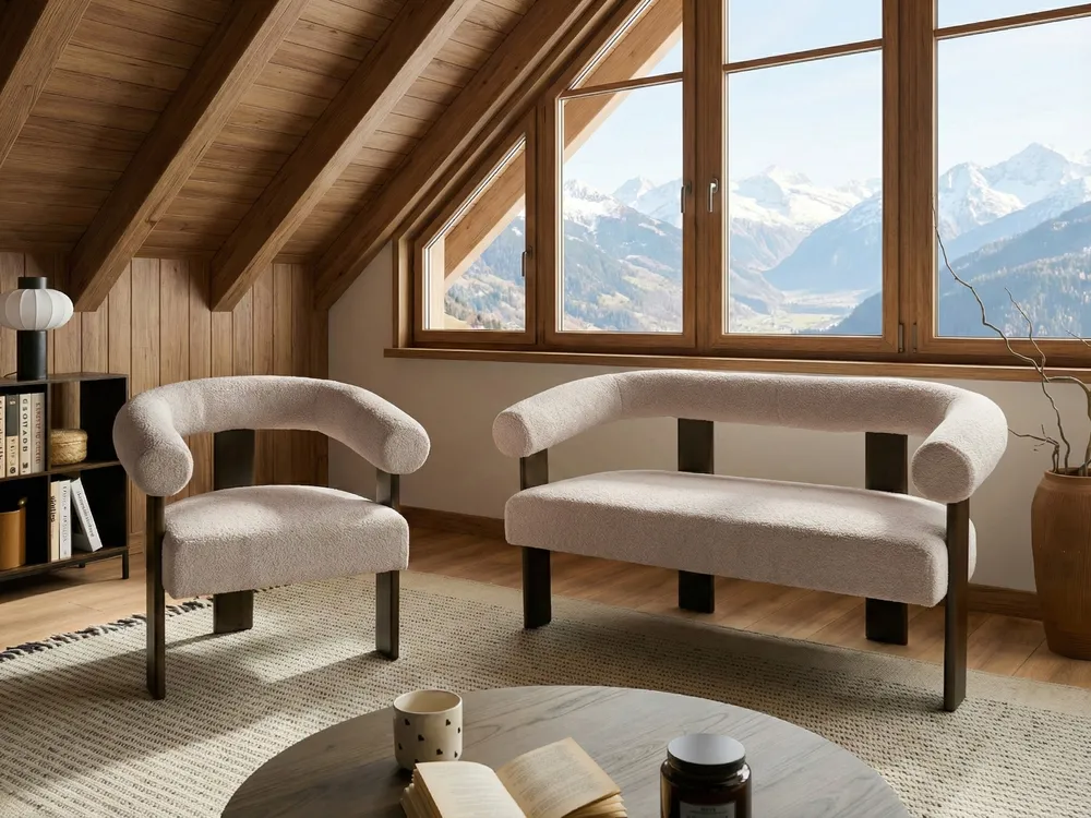 Sofa Set ILBRO Bouclé Dunkelbraun / Beige