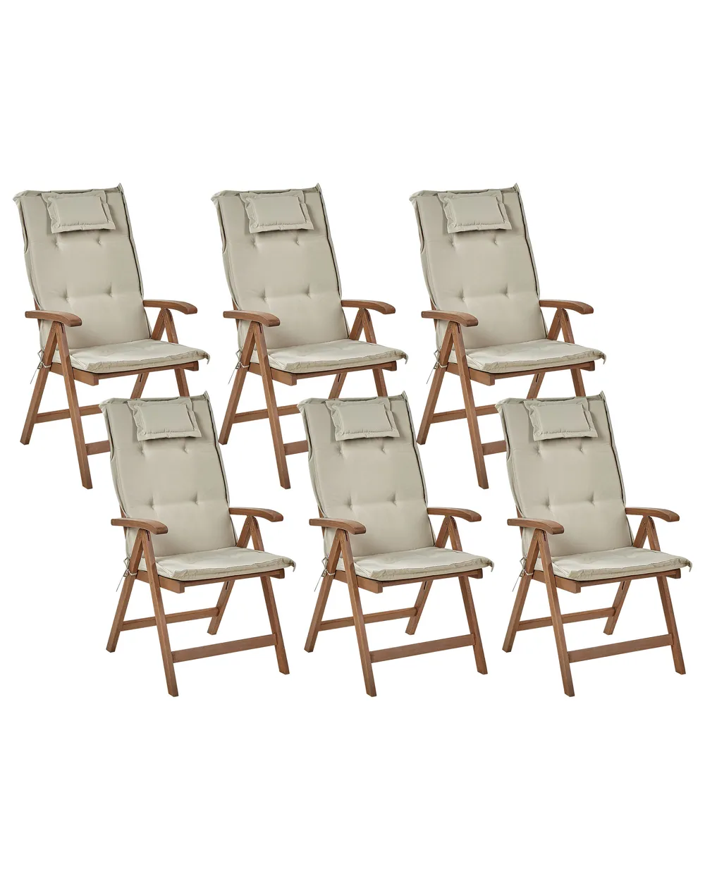 Set mit 6 Stühlen und Sitzkissen AMANTEA Akazienholz Taupe