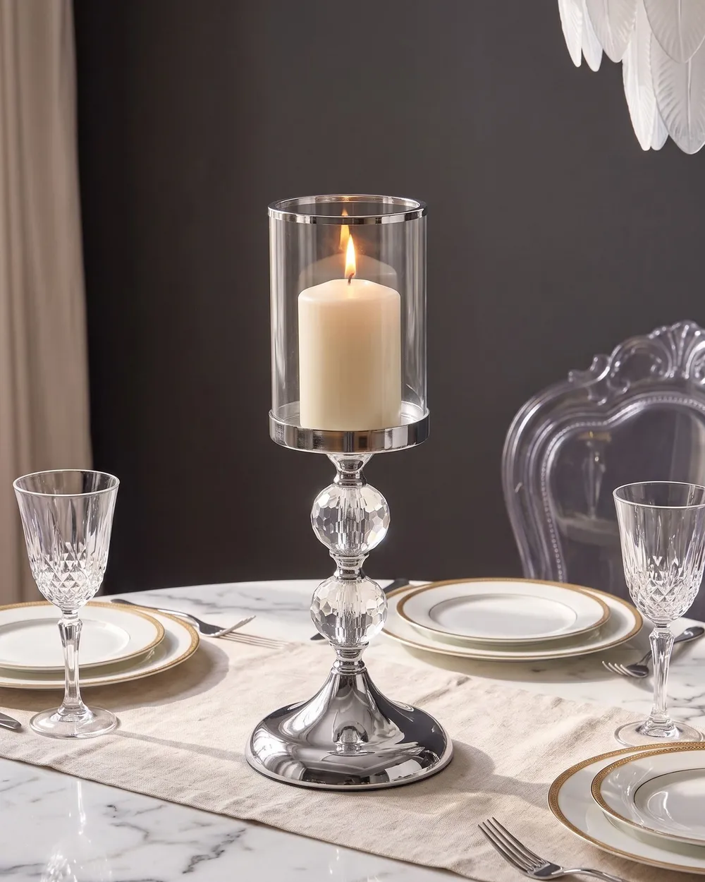 Candle Holder COTUI 36 cm Glass Silver