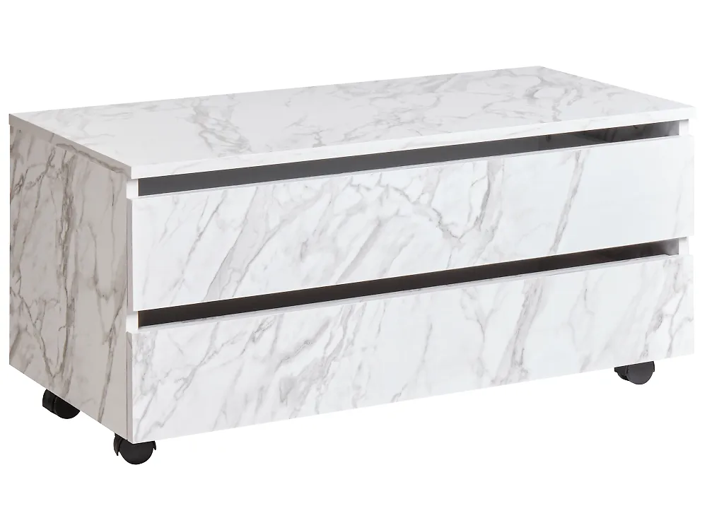 Badezimmerschrank TERESINA 80 cm mit Rädern Weißer Marmor