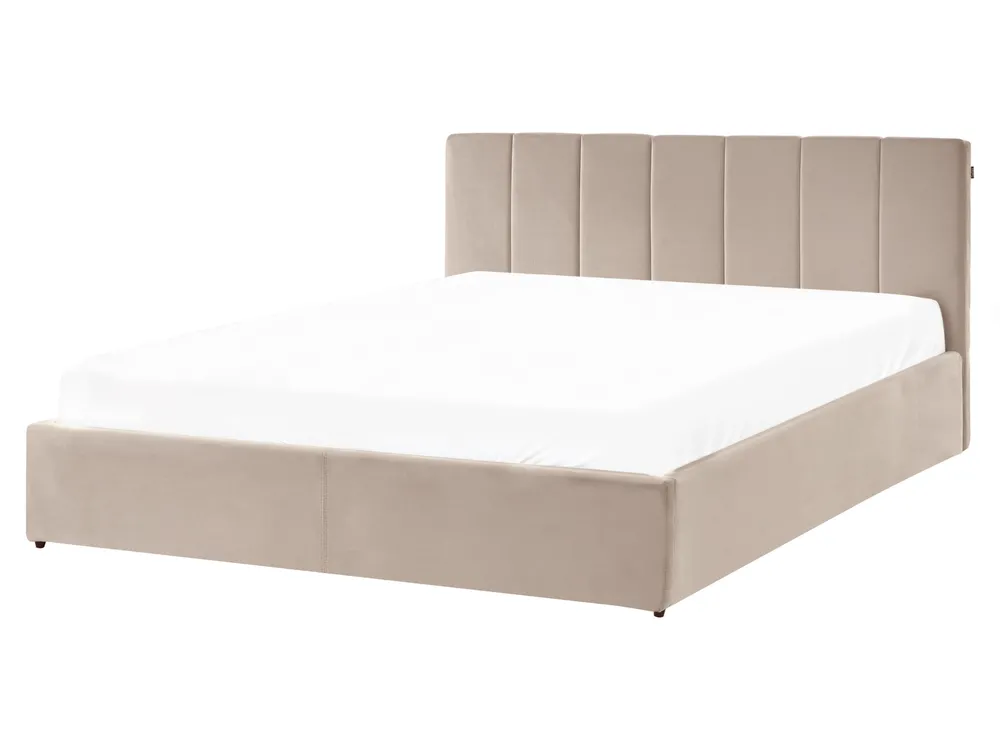 Bett mit Stauraum DREUX Samtstoff Taupe 160 x 200 cm_1012305