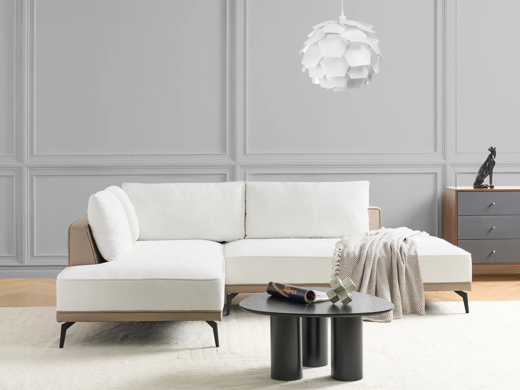 Ecksofa 3-Sitzer MYKEN Stoff Cremeweiß rechtsseitig_939630