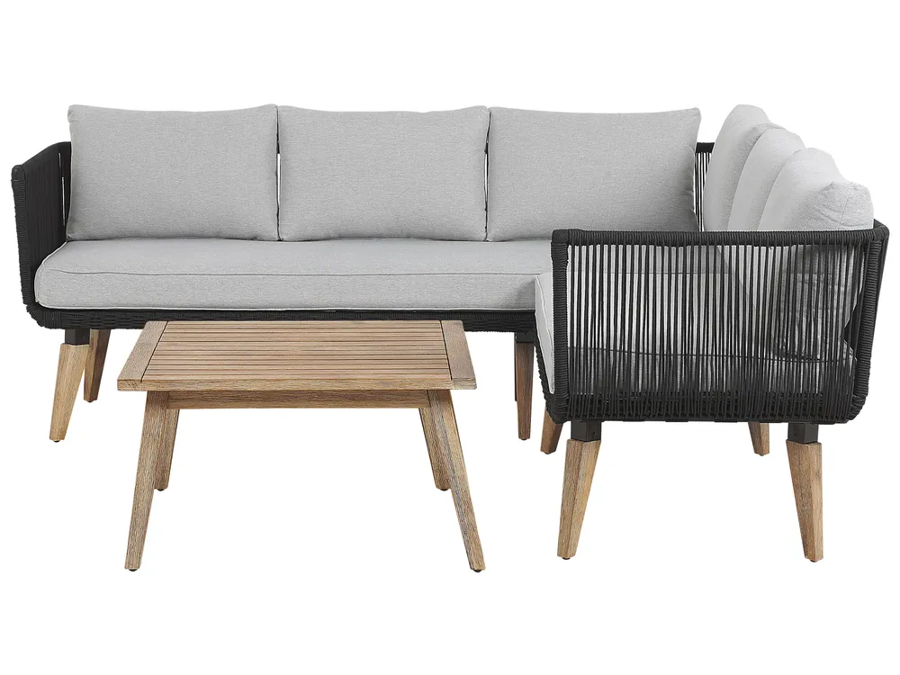 Garten Ecksofa mit Tisch 5-Sitzer ALCAMO Akazienholz Schwarz linksseitig