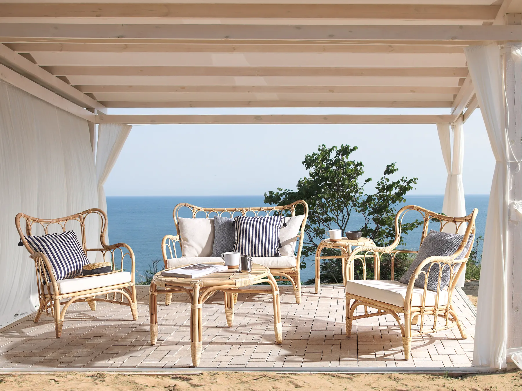 Lounge Set mit Tisch 4-Sitzer BRINDISI Rattan Naturfarben_796574