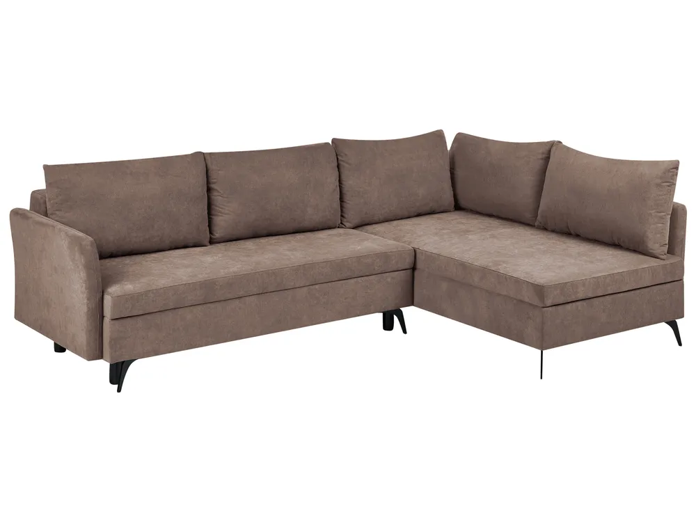 Eckschlafsofa 3-Sitzer KOGE mit Stauraum Stoff Braun linksseitig_1087983