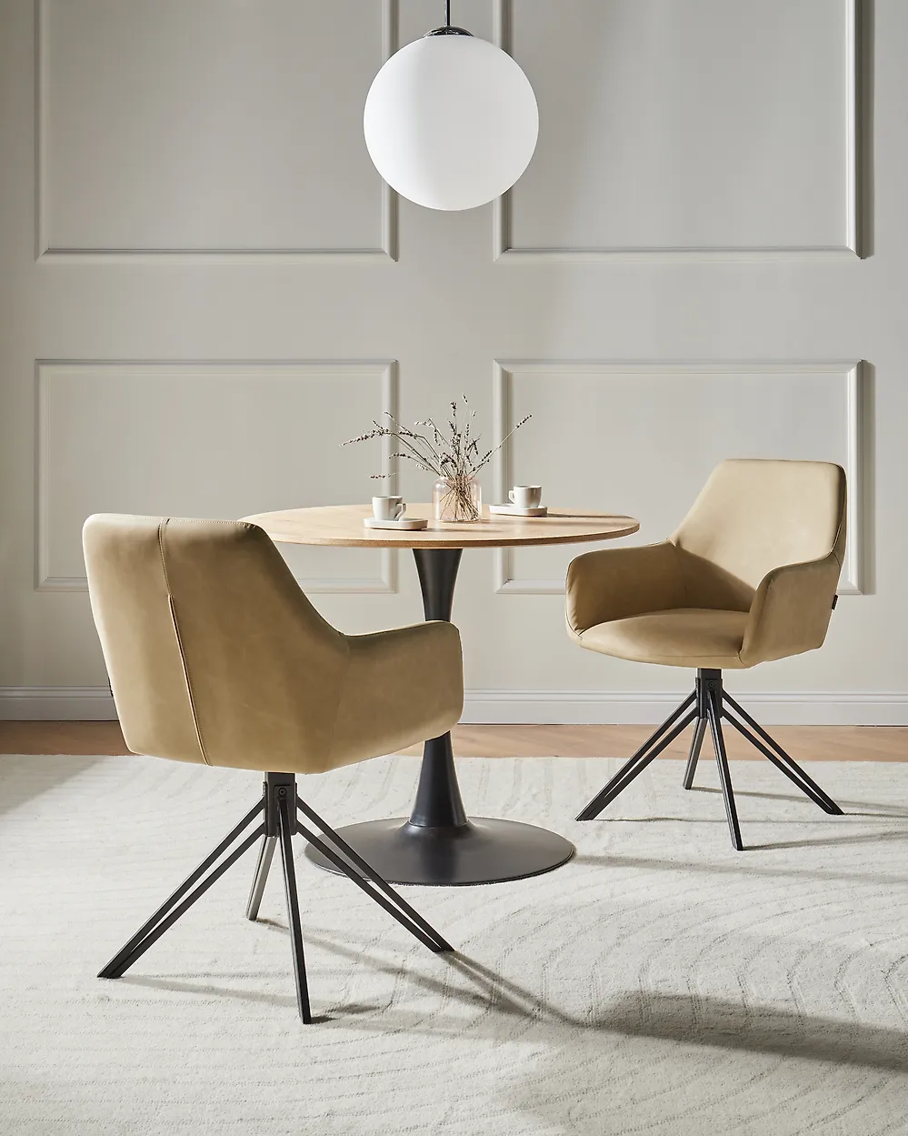 Esszimmerstuhl 2er Set drehbar SANSARC Kunstleder Beige