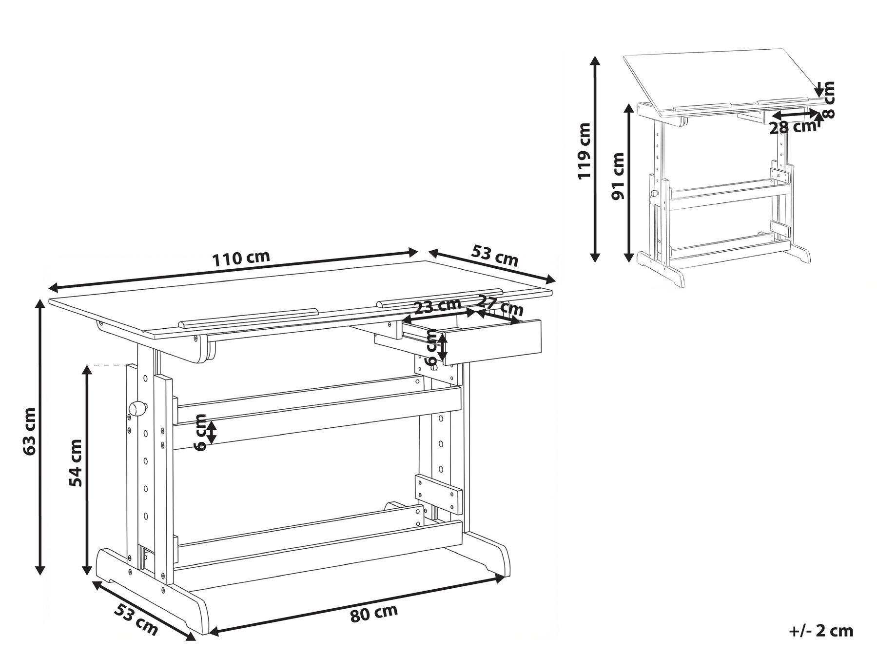 Schreibtisch manuell höhenverstellbar NANNUP 110 cm 53 cm Weiß_1033355