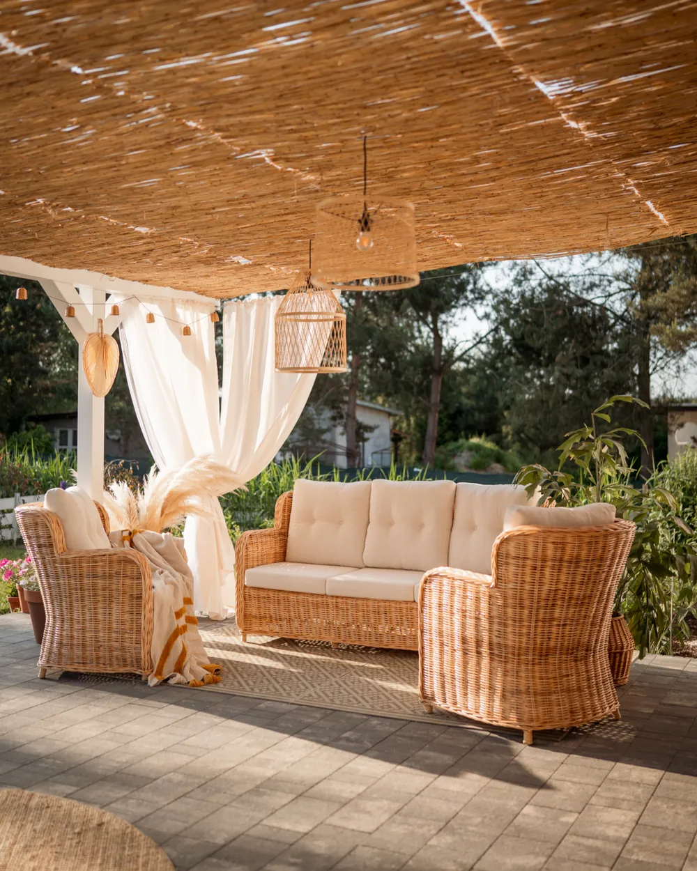 Gartensofa Set 5-Sitzer ALESSANO Rattan Naturfarben_1012579