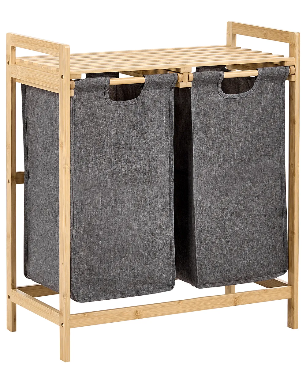 Set of 2 Laundry Baskets with Shelf AZUFRERA Bamboo Light Brown/ Grey 70 L
