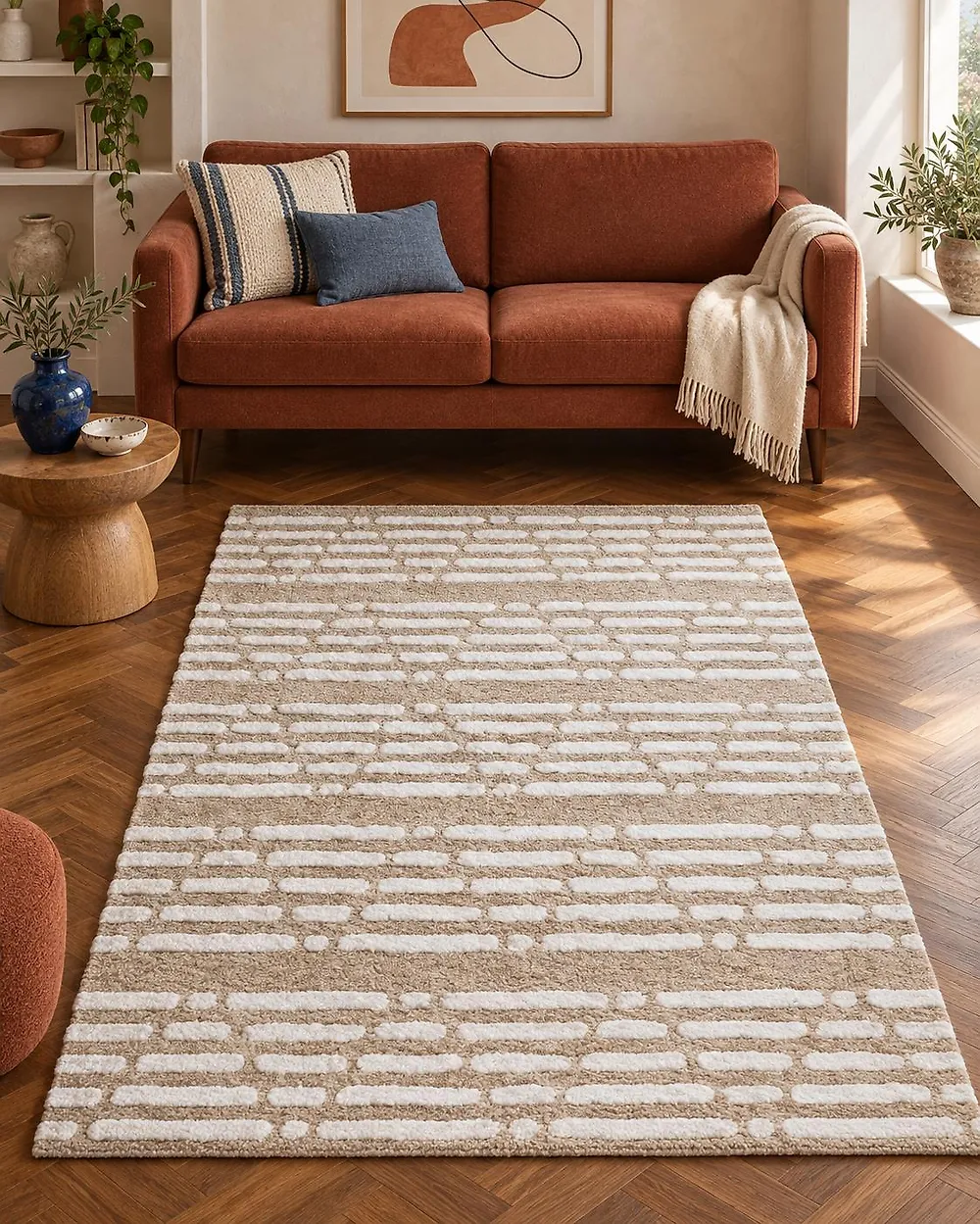 Teppich AHIRLI Beige 120 x 180 cm Baumwolle