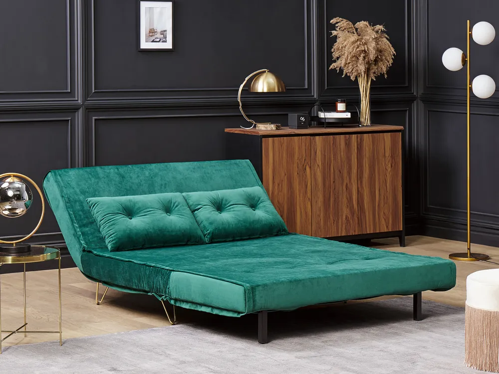 Schlafsofa 2-Sitzer VESTFOLD Samtstoff Dunkelgrün_808708