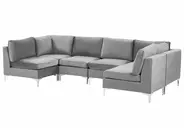 Modular U-Shape Sofa 6 Seater EVJA Velvet Grey_789319