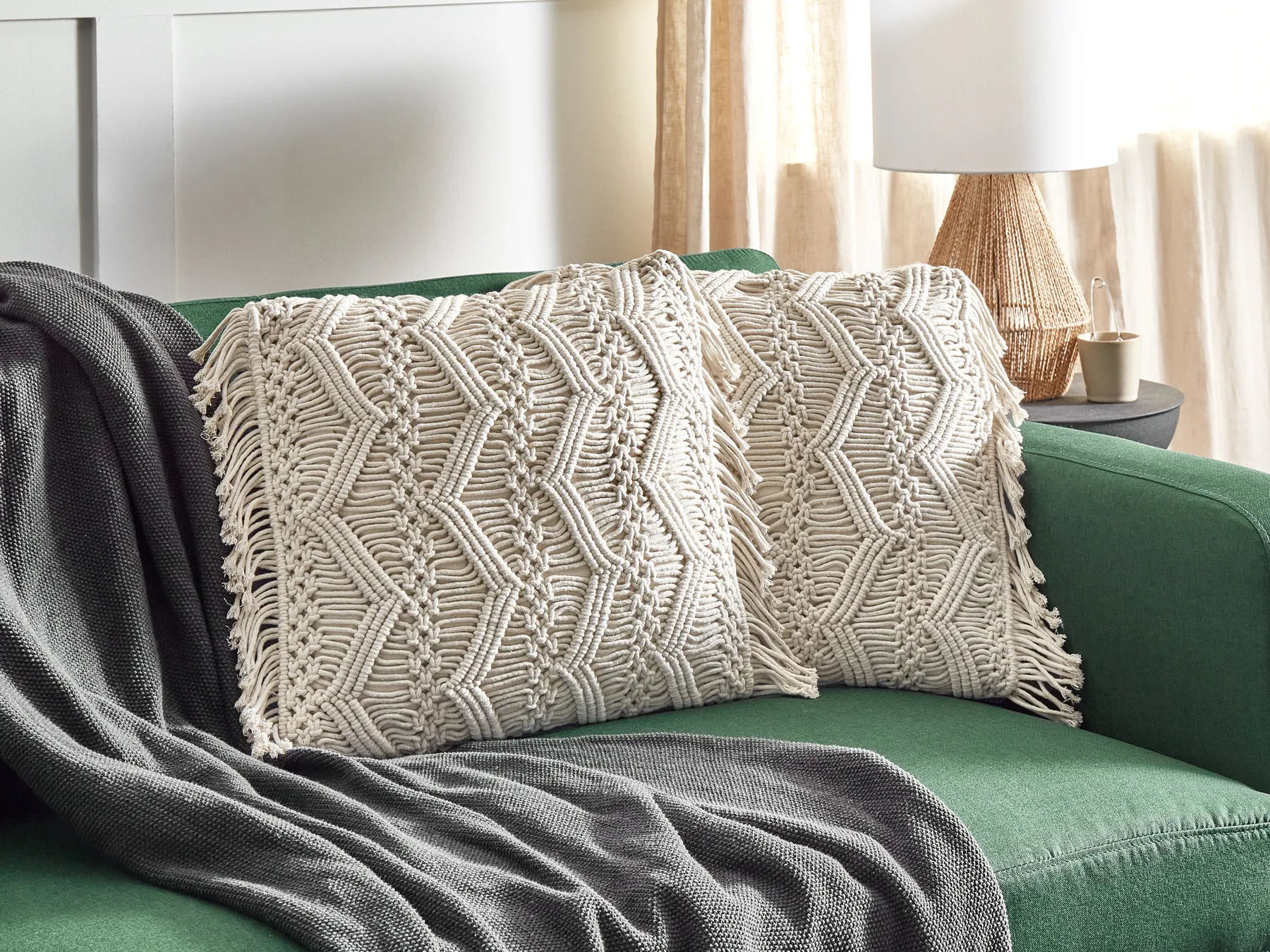 Set of 2 Decorative Cushions KIRIKKALE 45 x 45 cm Cotton Light Beige Geometric Pattern_905441