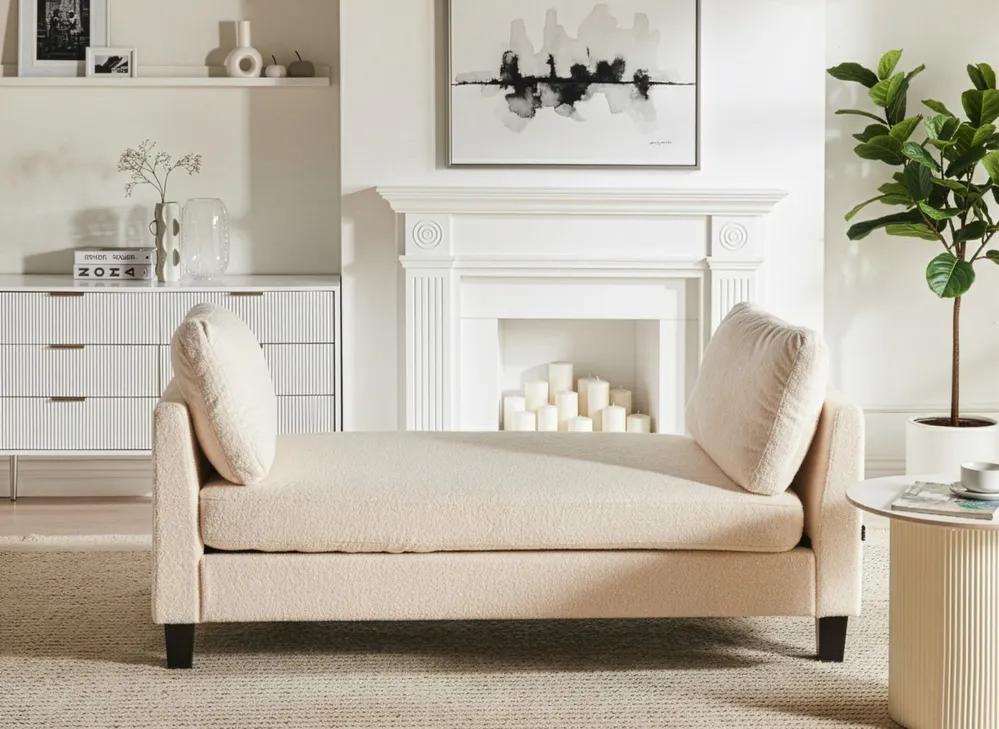 Chaiselongue ARCHIANE Stoff Cremeweiß