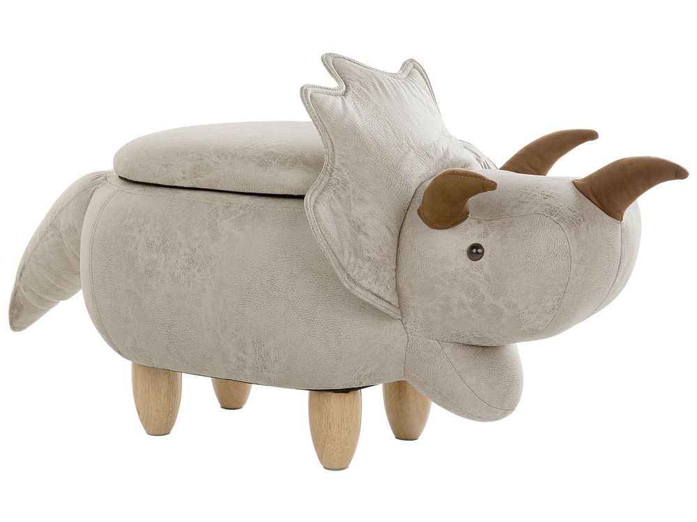 Storage Animal Stool TRICERATOPS Dinosaur Fabric Light Grey