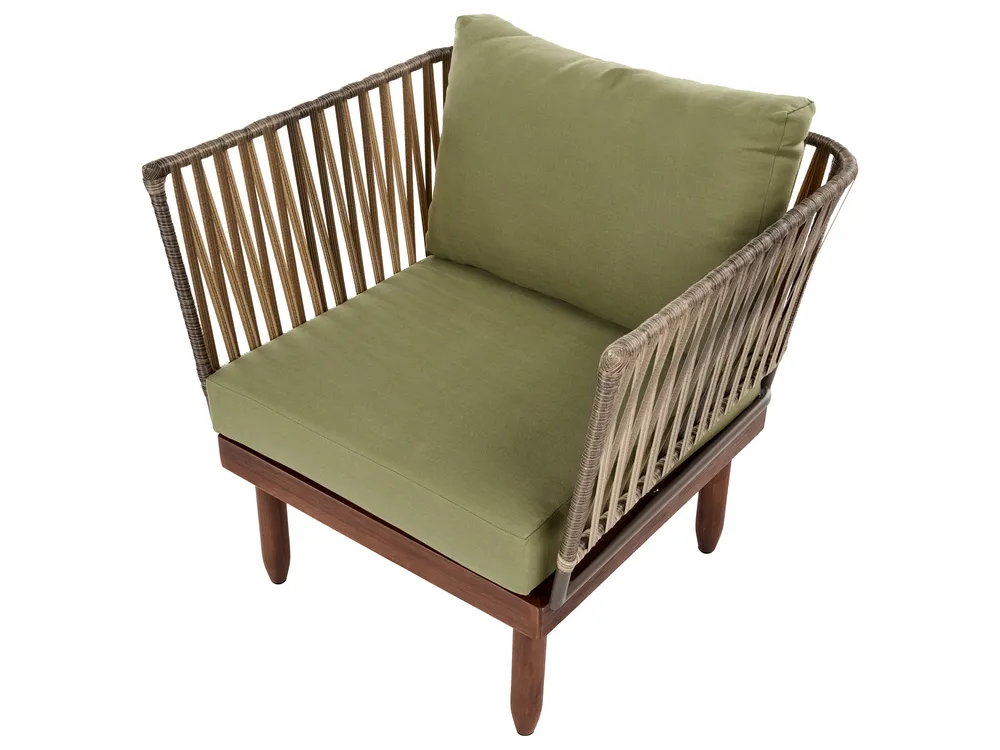 Lounge Set mit Tisch 4-Sitzer CREMONA Akazienholz Dunkelbraun / Grün linksseitig_1099780