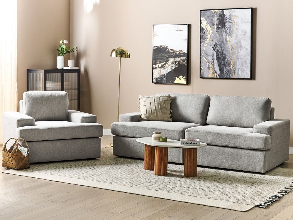 Living Room Set 4 Seater ALLA Fabric Light Grey