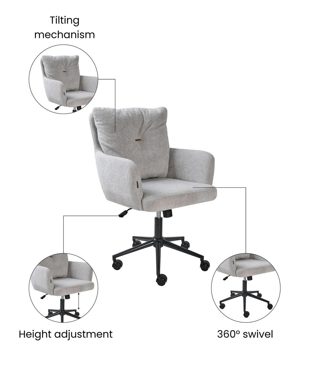 Desk Chair ALPINE Faux Fur Grey_1071086