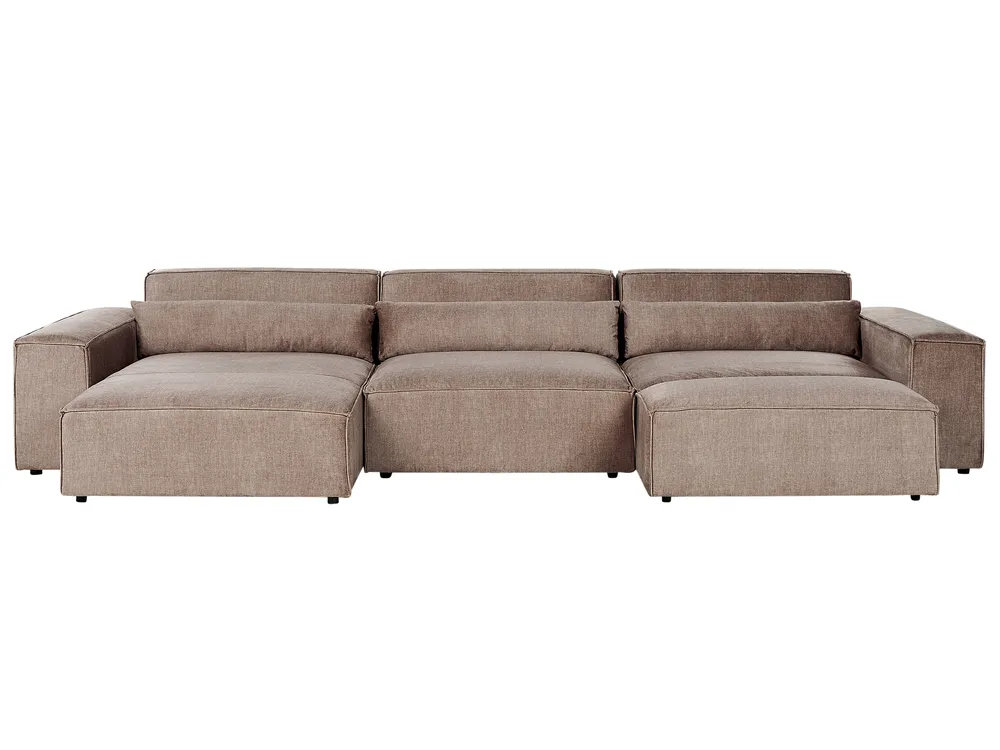 Modul Ecksofa 4-Sitzer HELLNAR mit Ottomane Stoff Hellbraun rechtsseitig