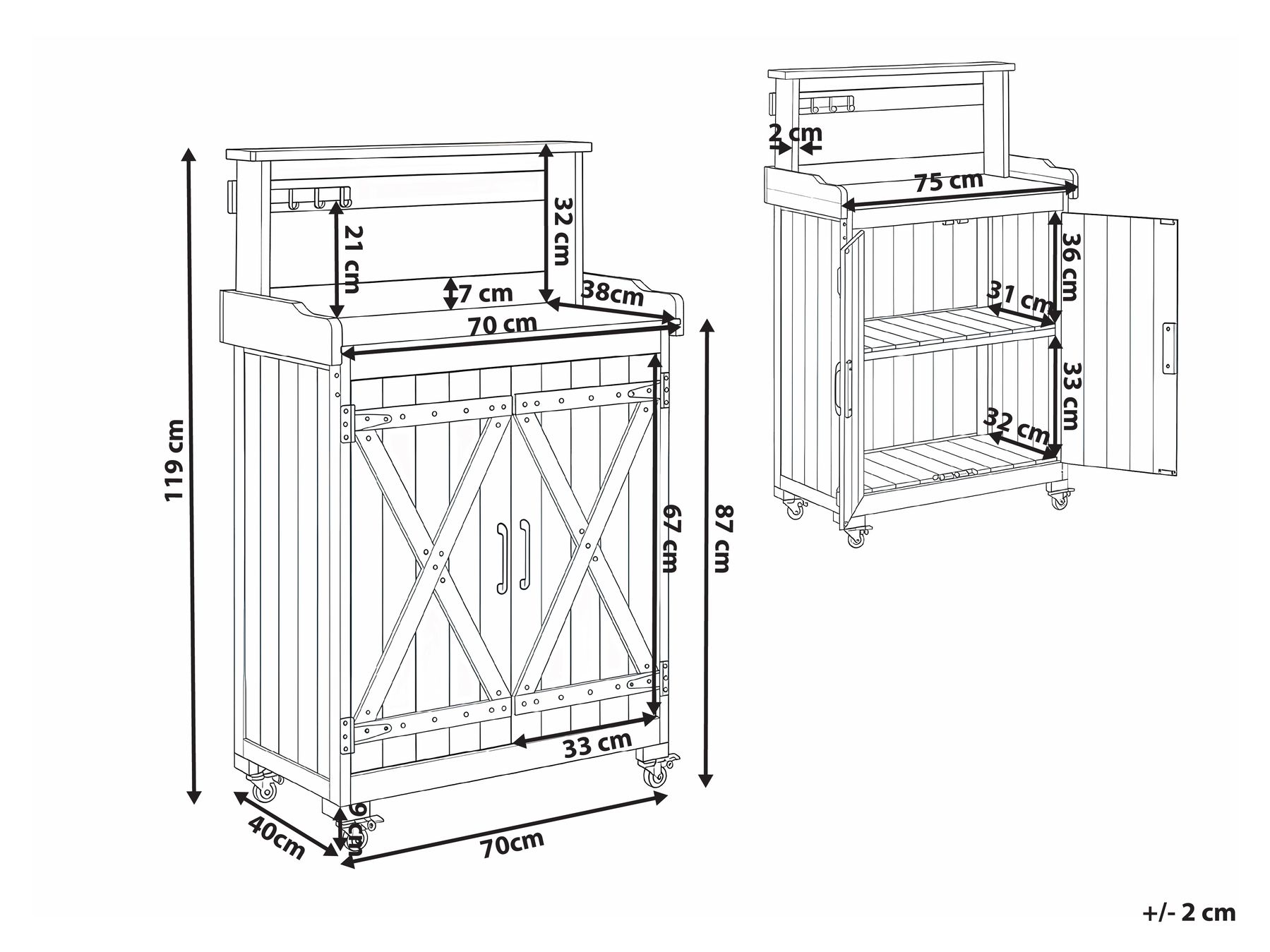 Stol za transplantaciju ALTOLIA 70 cm 119 cm Smrekovina Smeđi_1032136