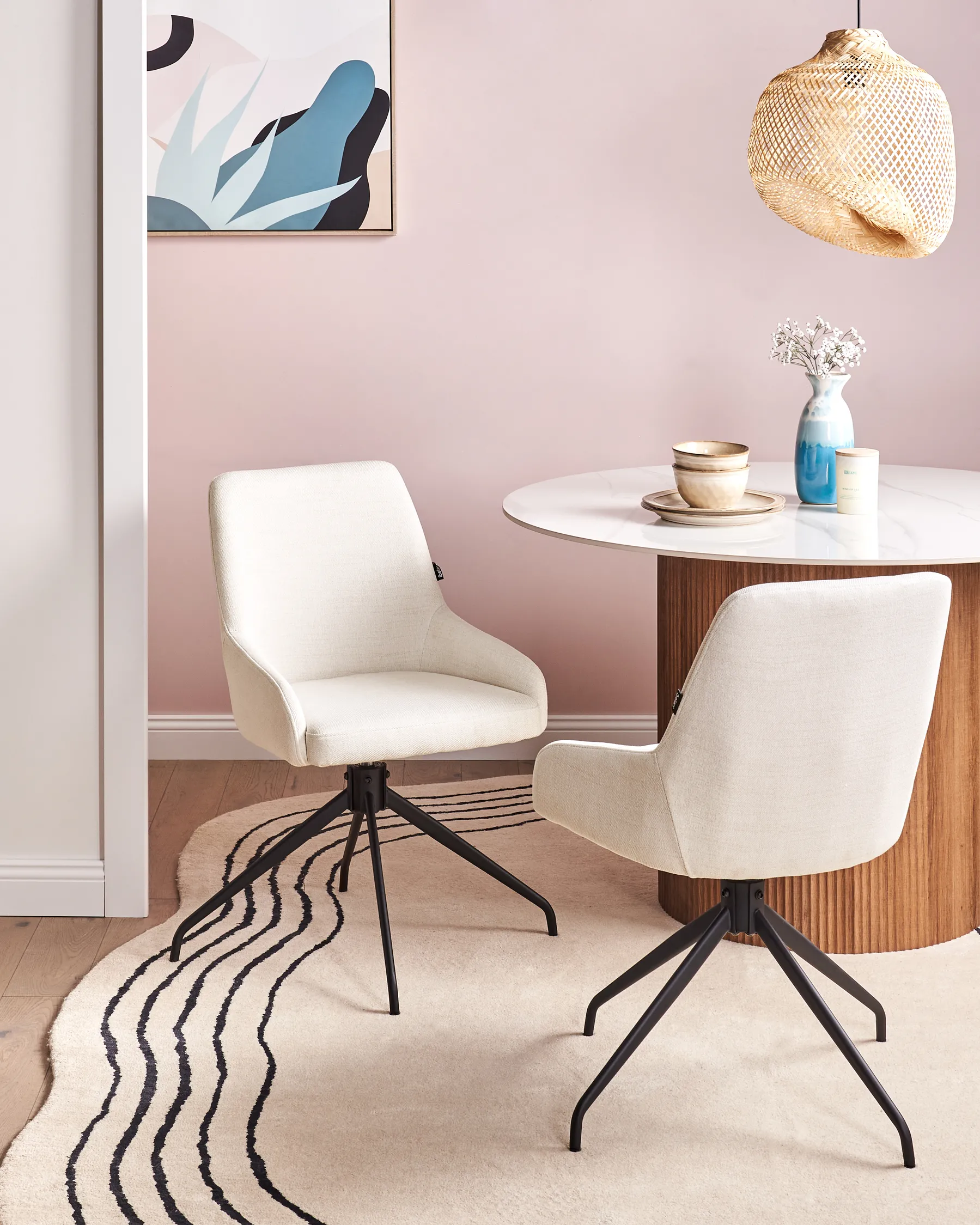 Set of 2 Dining Chairs Swivel JENNER Fabric Off-White_992979