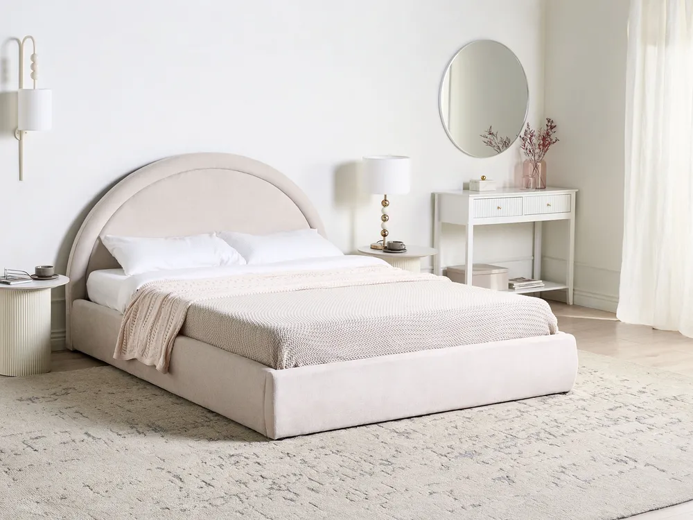 Bett mit Stauraum MOUZON Stoff Hellbeige 160 x 200 cm