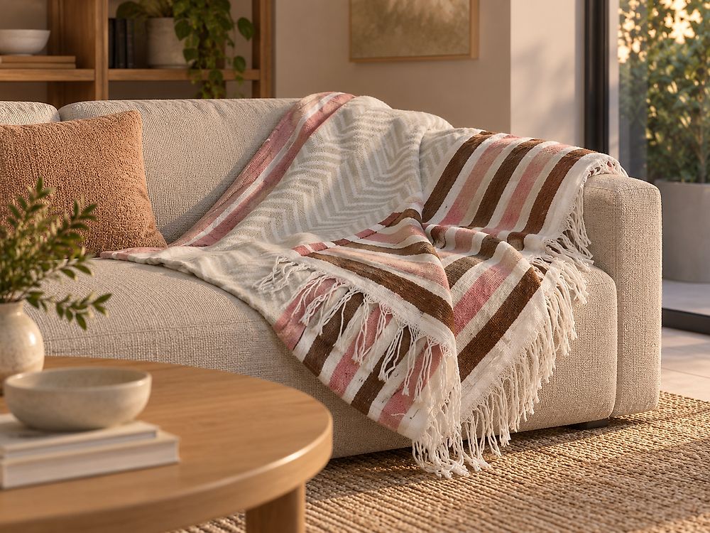 Blanket MAGAR Fabric 130 x 170 cm Beige