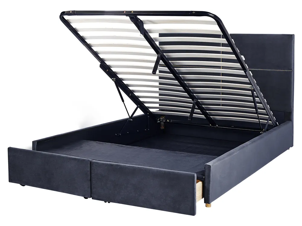 Bett mit Stauraum VERNOYES Samtstoff Schwarz 160 x 200 cm