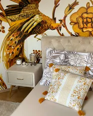 Nachttisch mit 1 Schublade FLAYAT Samtstoff Hellbeige_851569