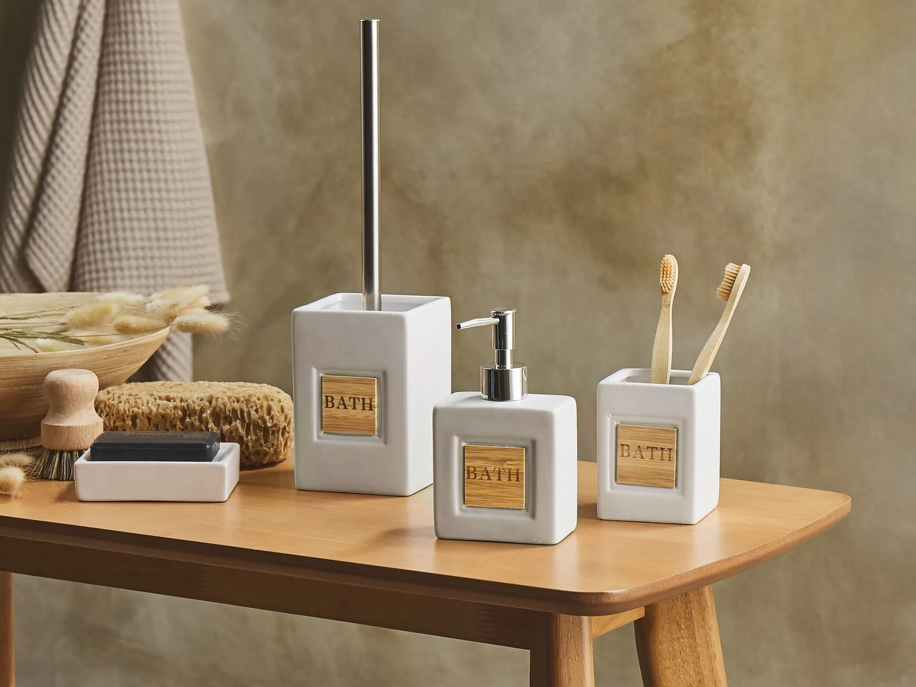 Badaccessoires Set 4-teilig KOUROU Keramik Beige_823315