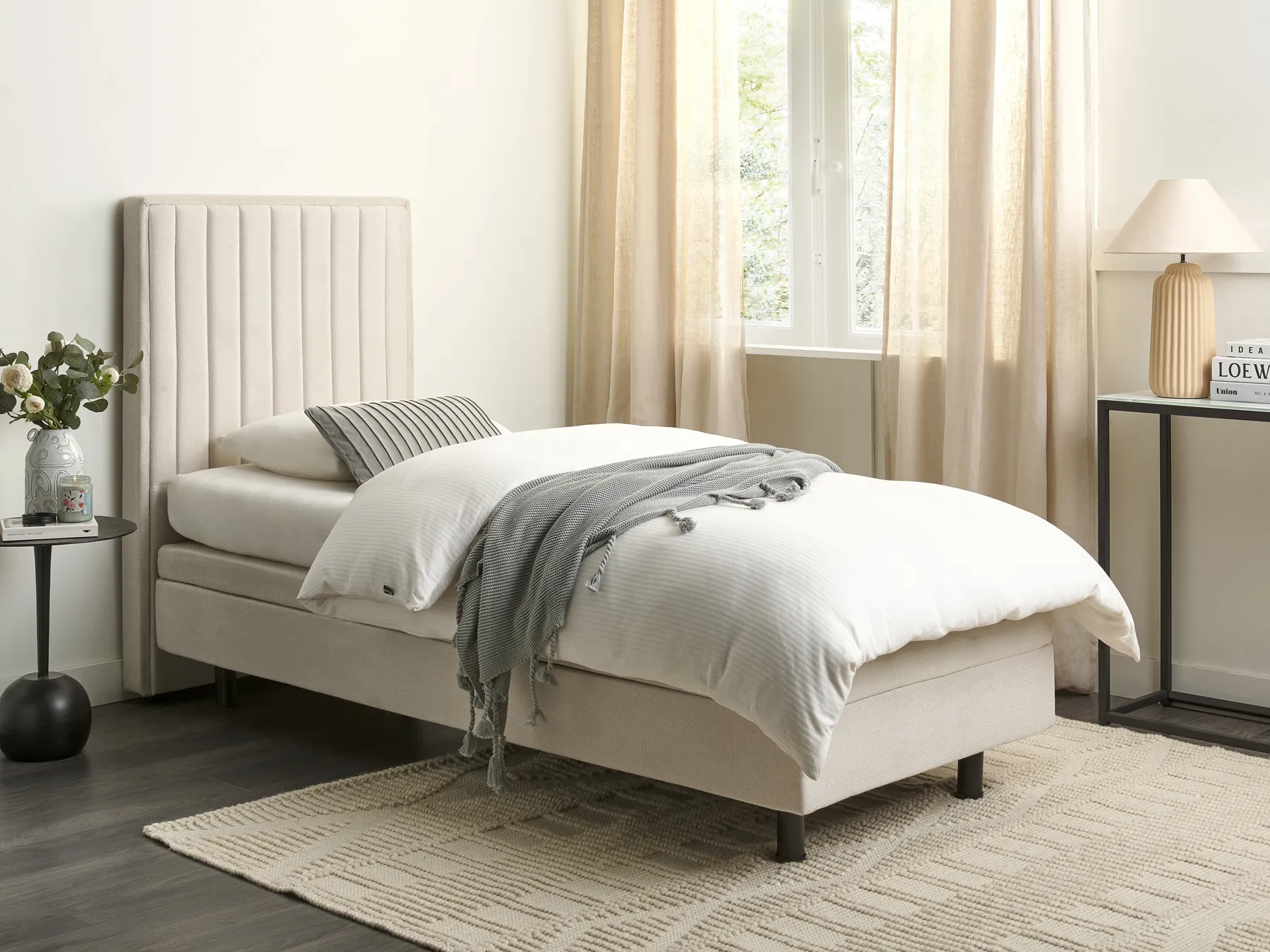 Adjustable Bed Fabric DUKE II 80 x 200 cm (EU Small Single) Light Beige_910498
