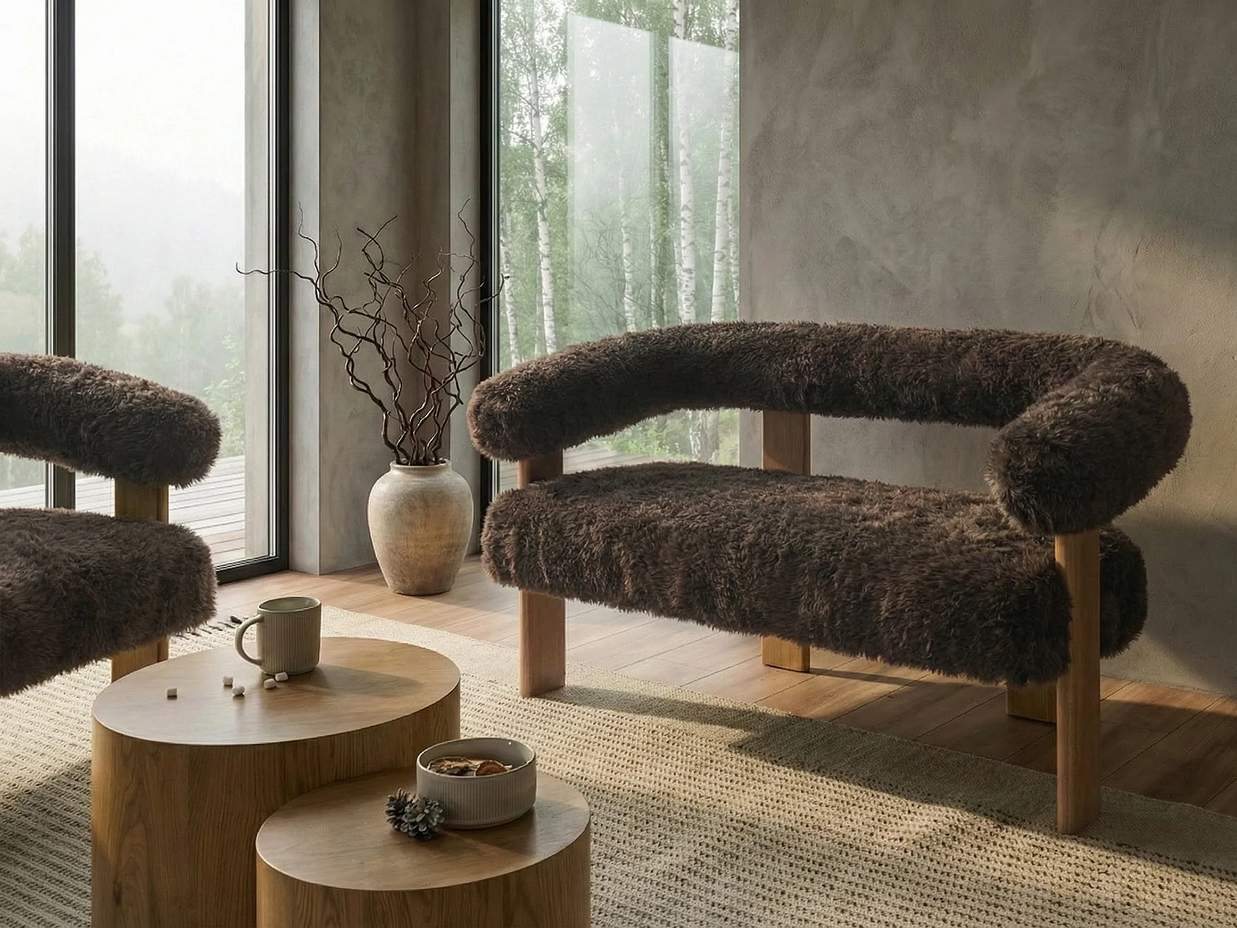 Sofa 2 Seater ILBRO Faux Fur Dark Brown/ Light Brown_1057578