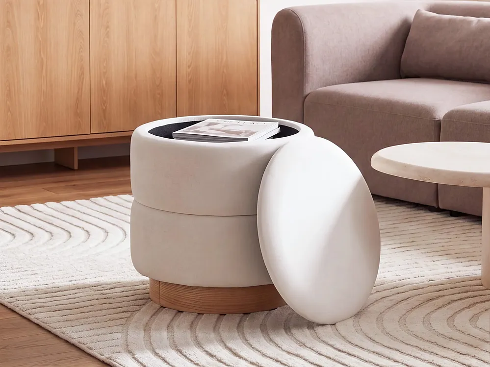 Pouf mit Stauraum OGDEN Samtstoff Cremeweiß_1200699