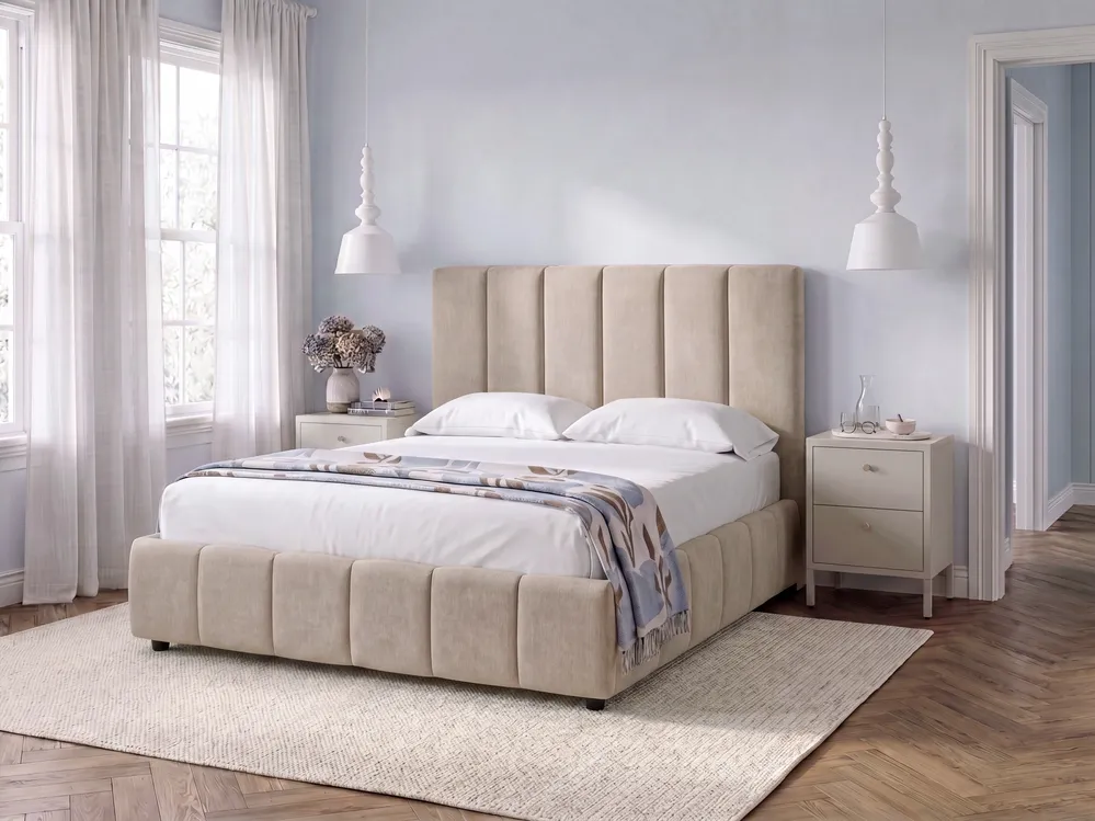 Bett mit Stauraum VAUVERT Stoff Taupe 140 x 200 cm_1093451
