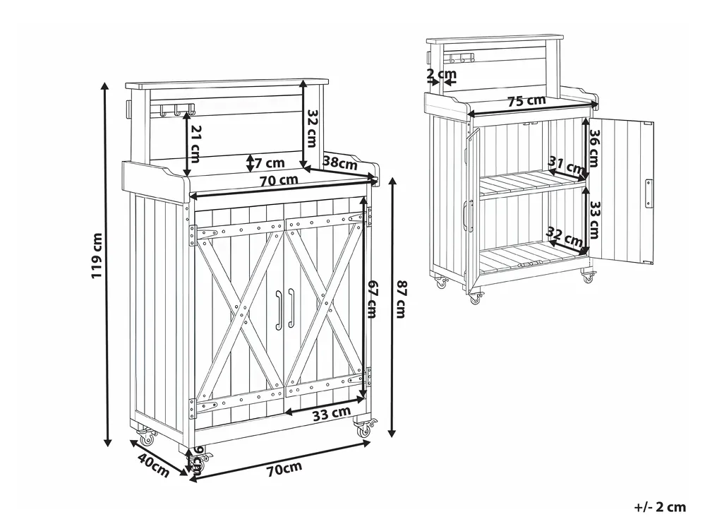 Stol za transplantaciju ALTOLIA 70 cm 119 cm Smrekovina Smeđi_1032136
