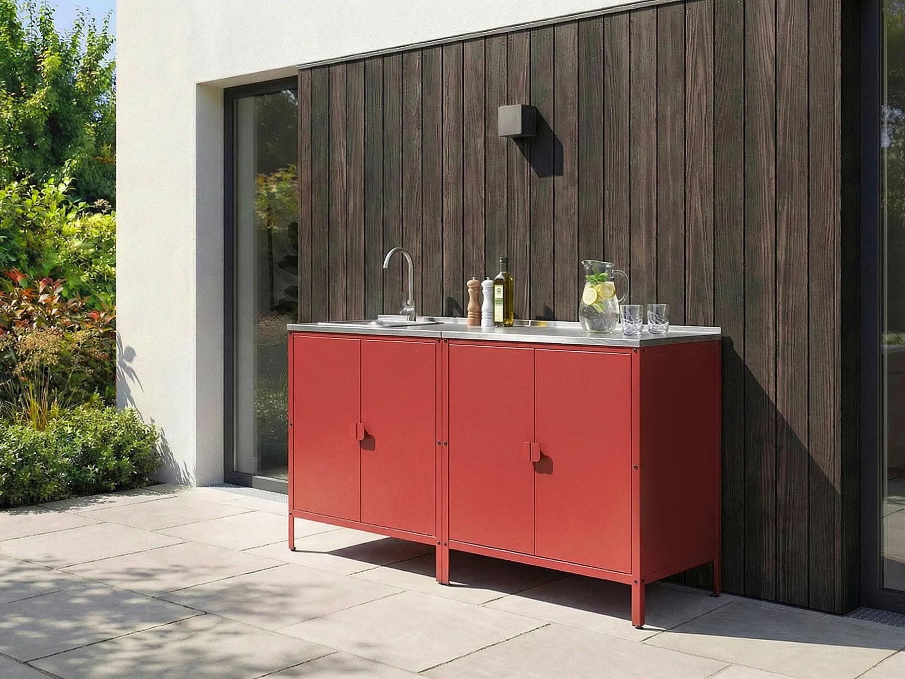 Outdoor Kitchen Cabinet with Sink VILAMA Red Metal_1052146