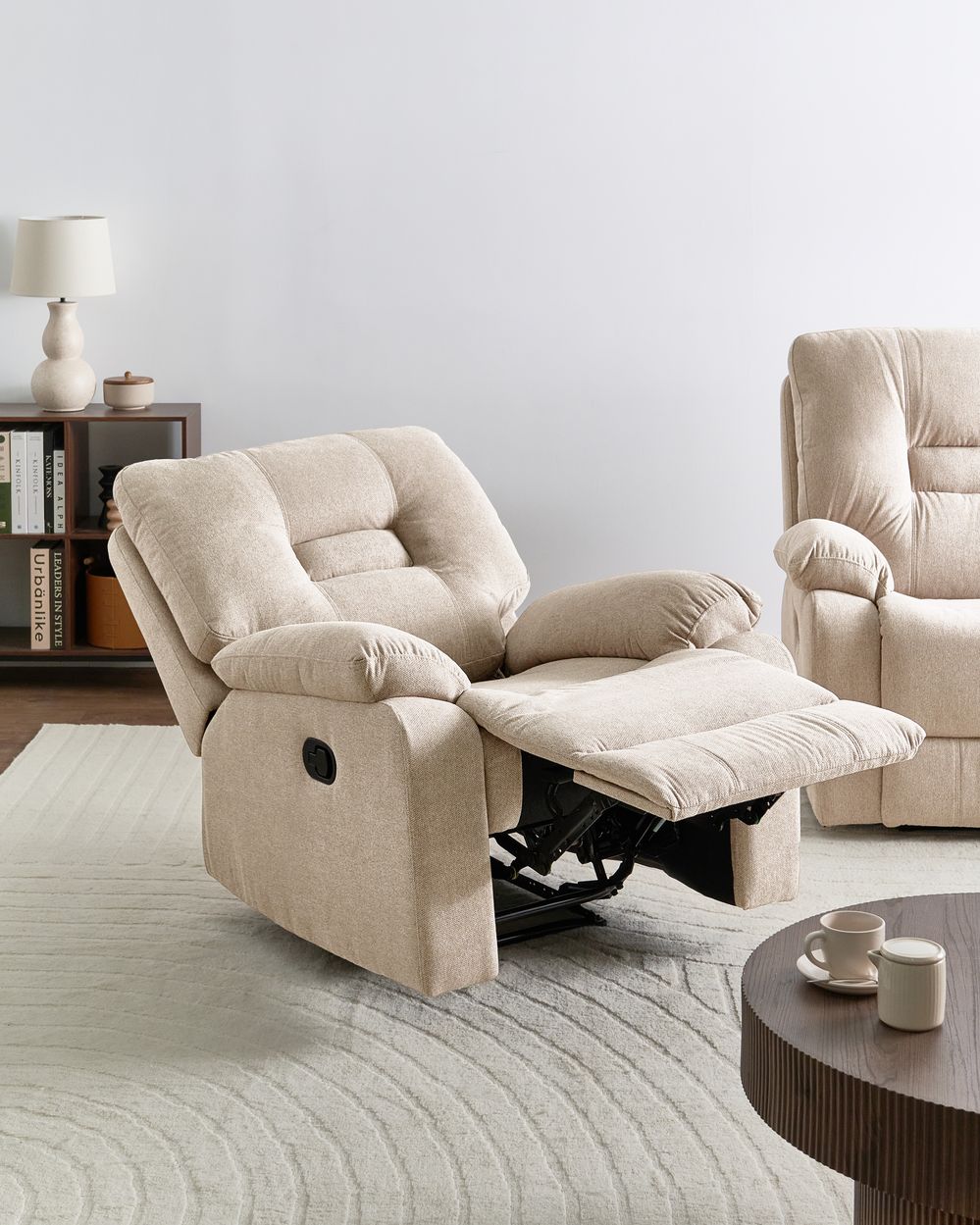 Relaxfauteuil BERGEN inclusief voetensteun Stof Beige