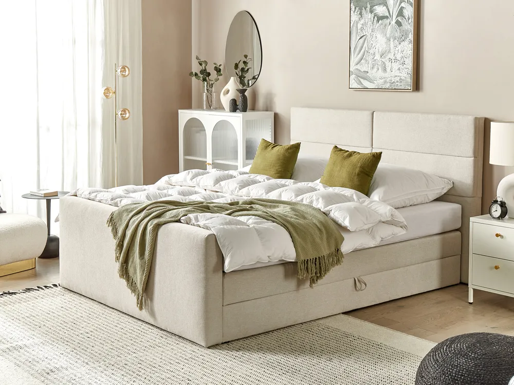 Boxspringbett mit Stauraum ARISTOCRAT Stoff Hellbeige 180 x 200 cm