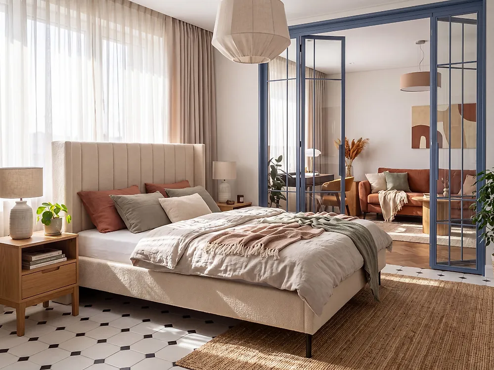 Bett mit Lattenrost Bouclé VILLETTE 160 x 200 cm Beige_1174645