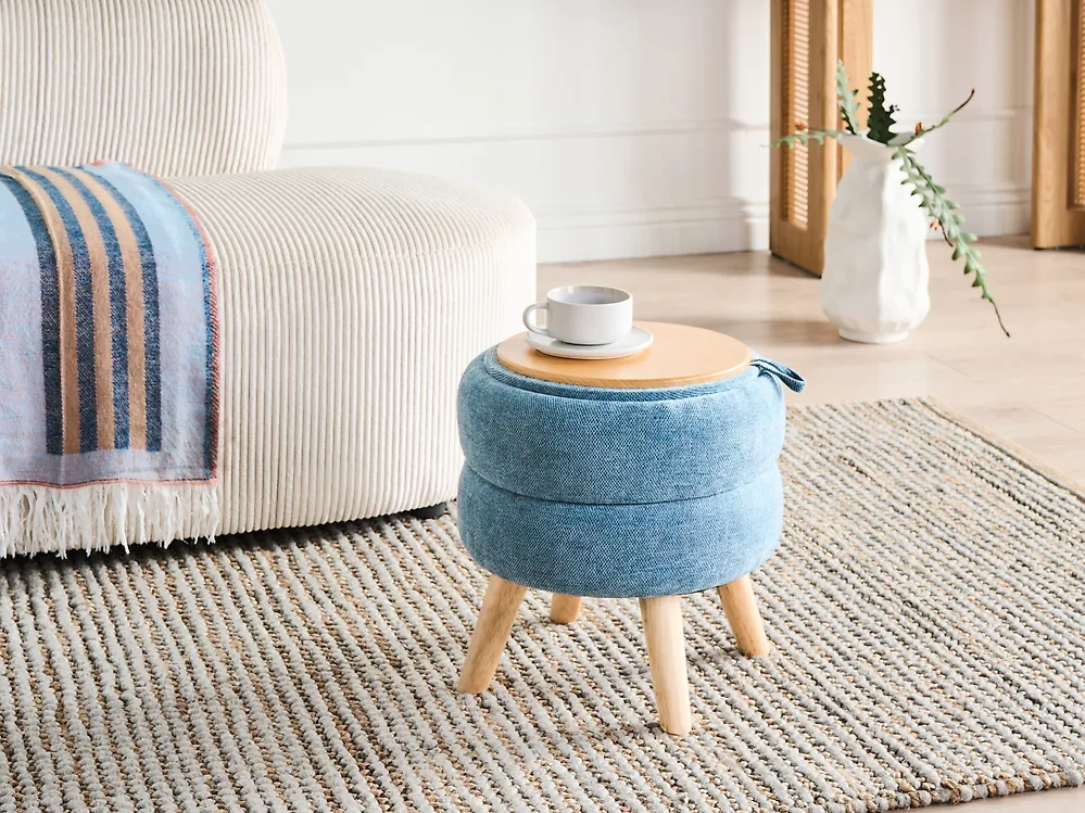 Pouf mit Stauraum HAWLEY Chenillegewebe Blau