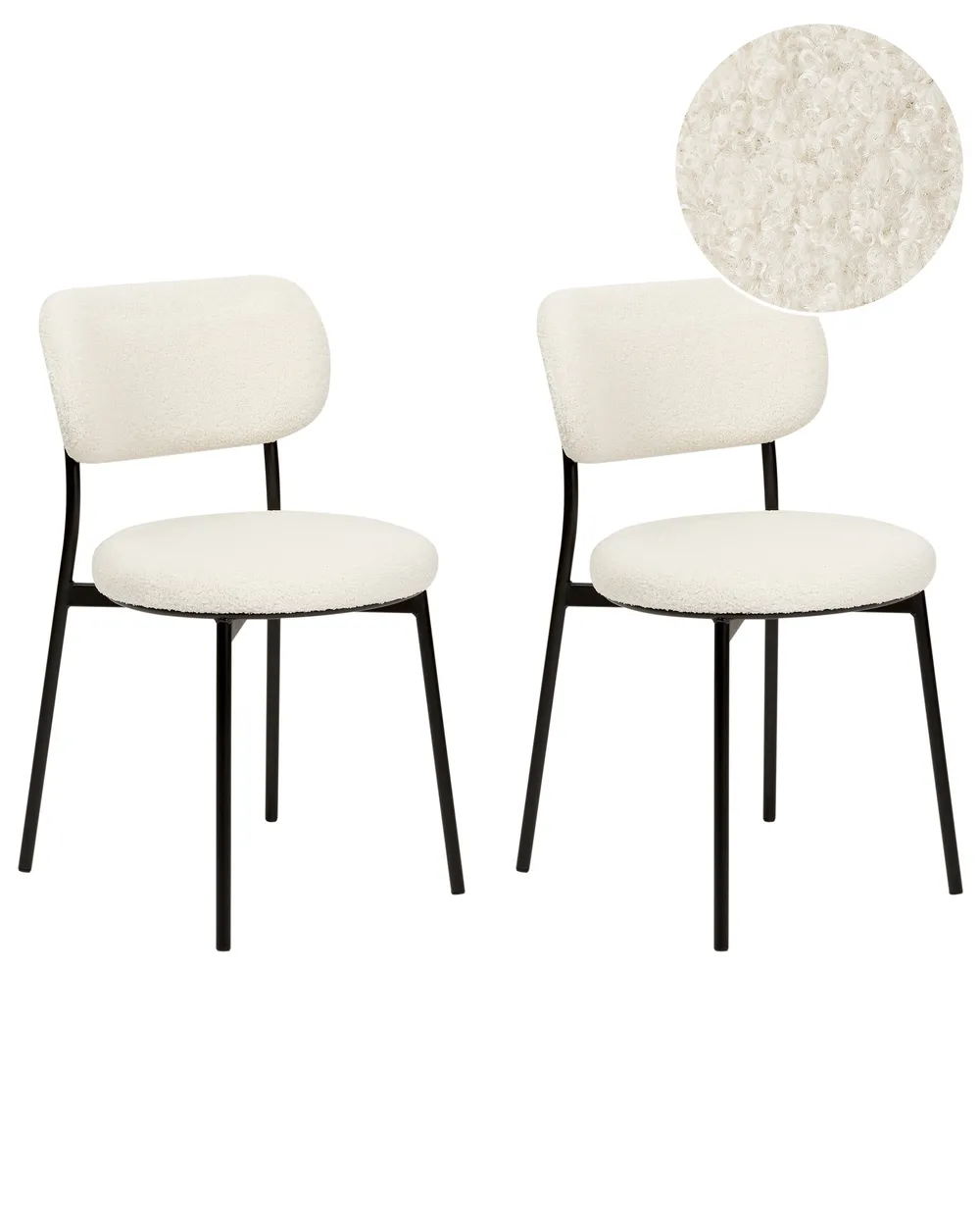 Esszimmerstuhl 2er Set CASEY Bouclé Cremeweiß