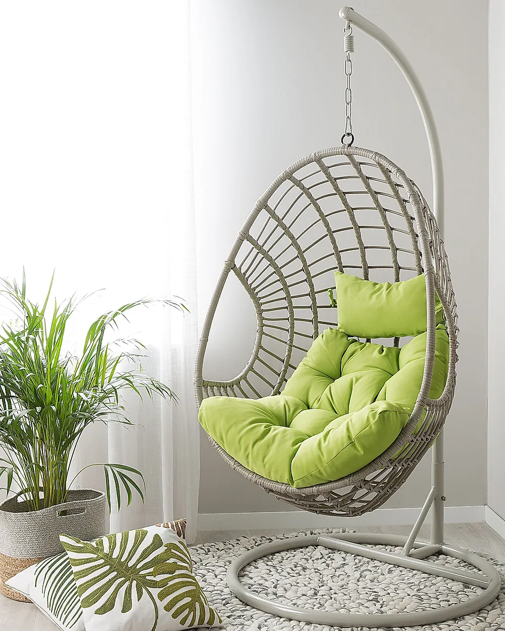Hängesessel mit Gestell ARPINO Polyrattan Beige_1177870