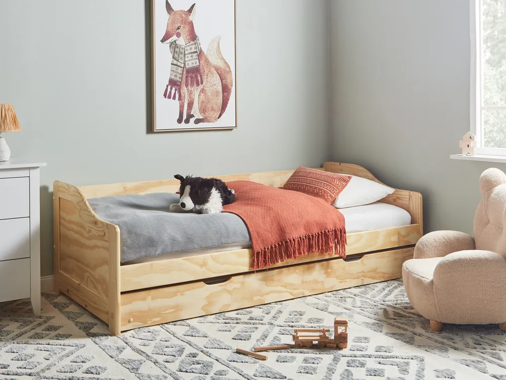 Ausziehbett Kiefernholz LUNERAY 90 x 200 cm Hellbraun_936364