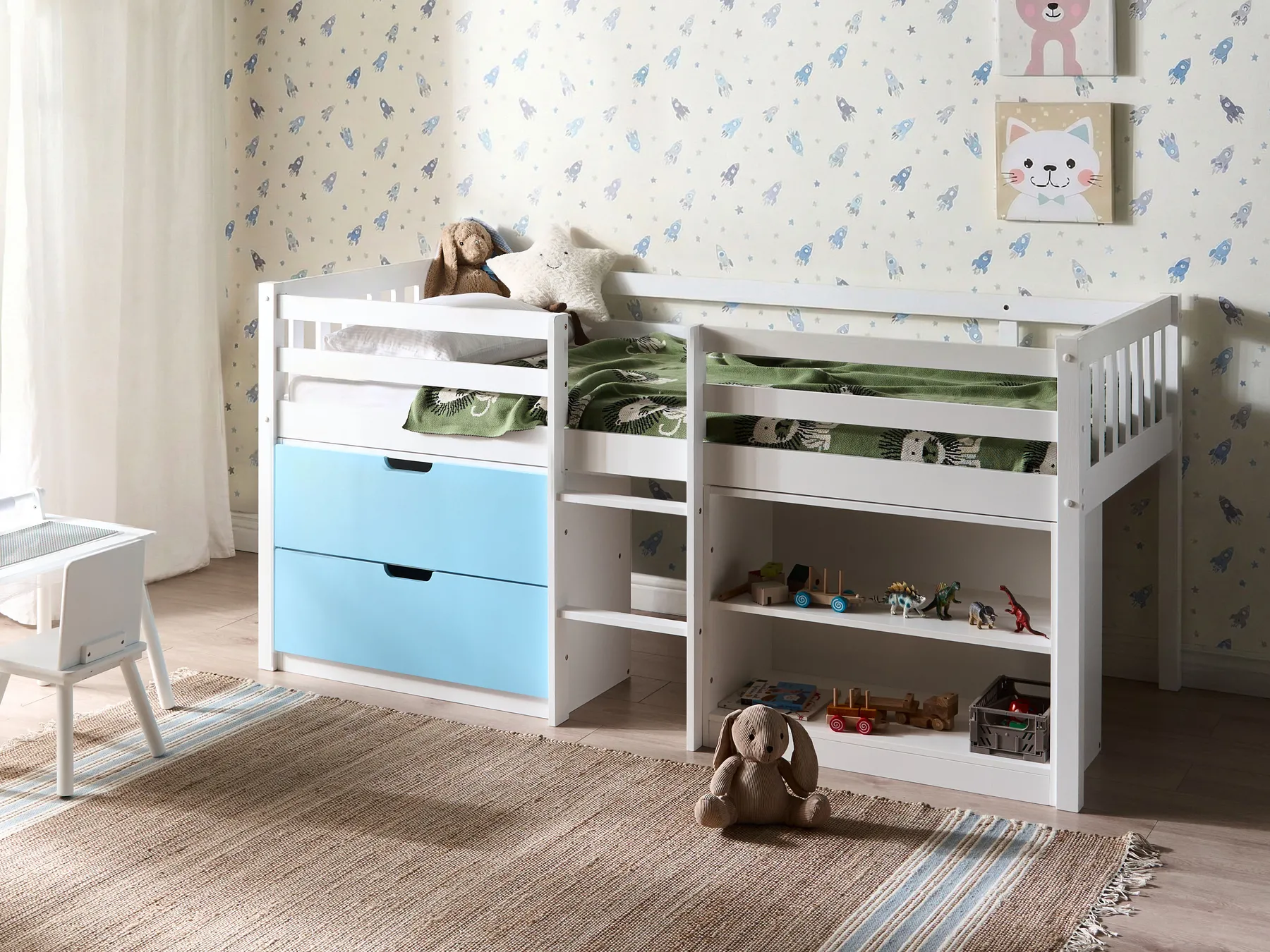 Mid Sleeper Bed Wood SUSVILLE 90 x 200 cm (EU Single) Blue_1038879