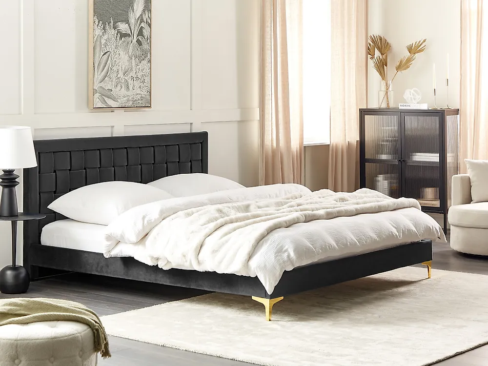 Bett mit Lattenrost Samtstoff LIMOUX 180 x 200 cm Schwarz_1182964