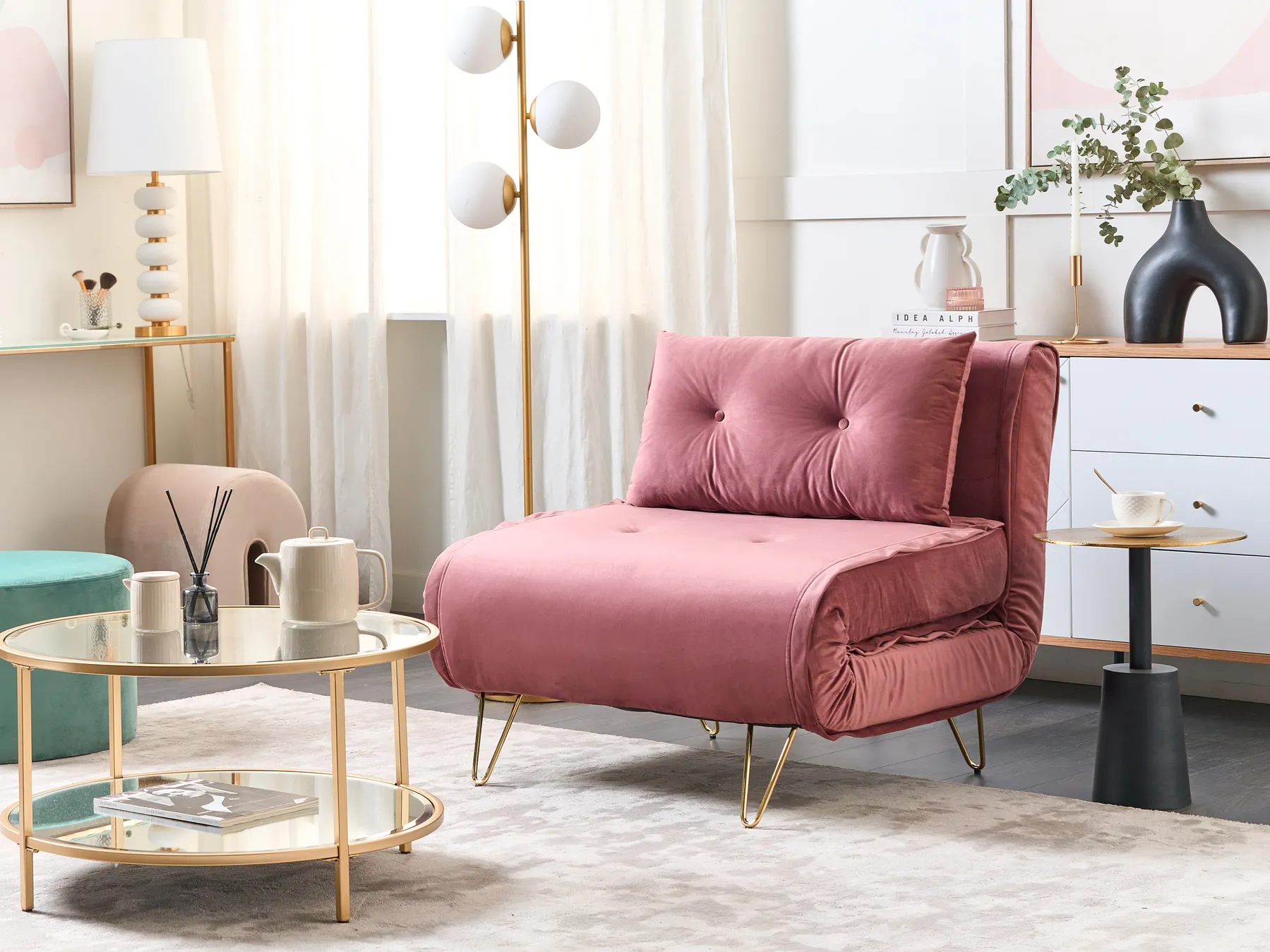 1-Sitzer Schlafsofa VESTFOLD Samtstoff Rosa_850939