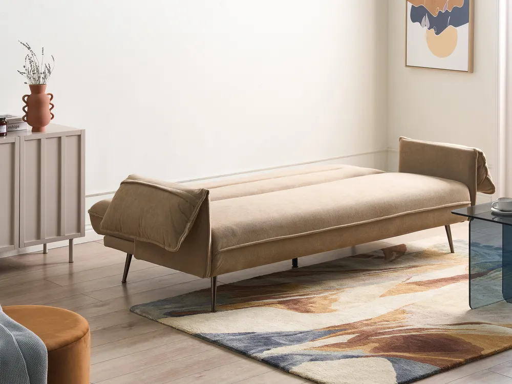Sofa Bed 3 Seater VAYLA Fabric Light Brown_1056782